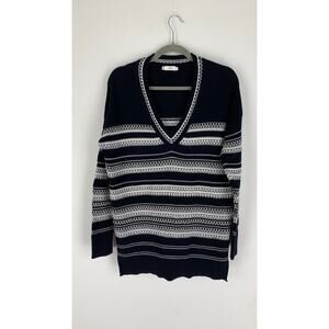 Vince Tunic Sweater Cotton Womens Size Small Black White Flawed Knit V Neck